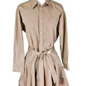 Polo Denim and Supply Womens Sz 10 Tan Cotton Broadcloth Belted Shirt Dress